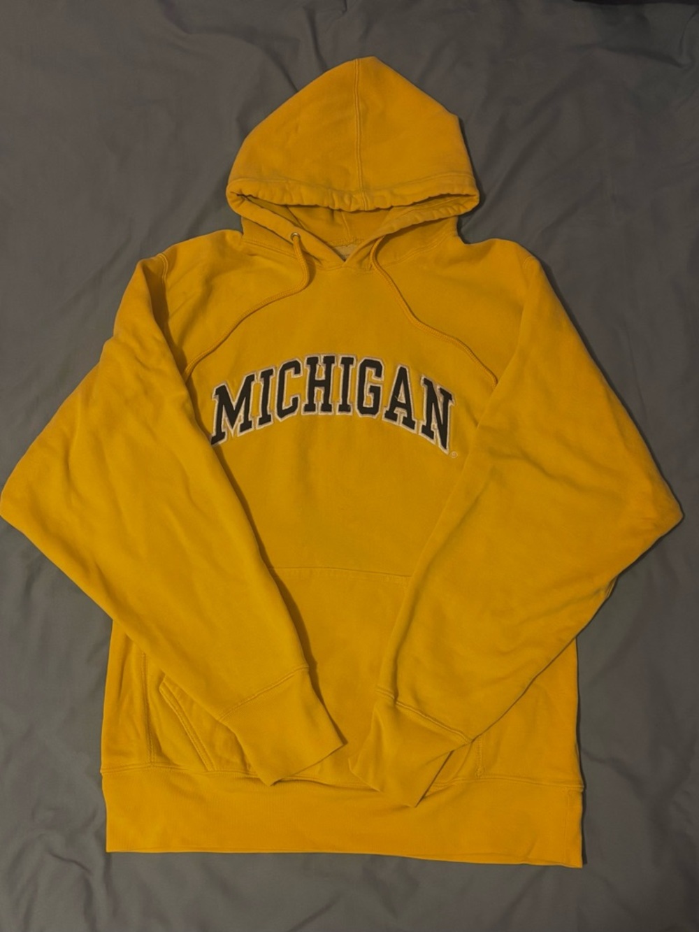 Steve & Barry's Vintage Michigan Hoodie - Yellow w/ navy blue and white letters